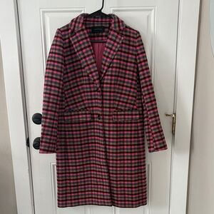 Ann Taylor Pink and Black Checkered Pea Coat